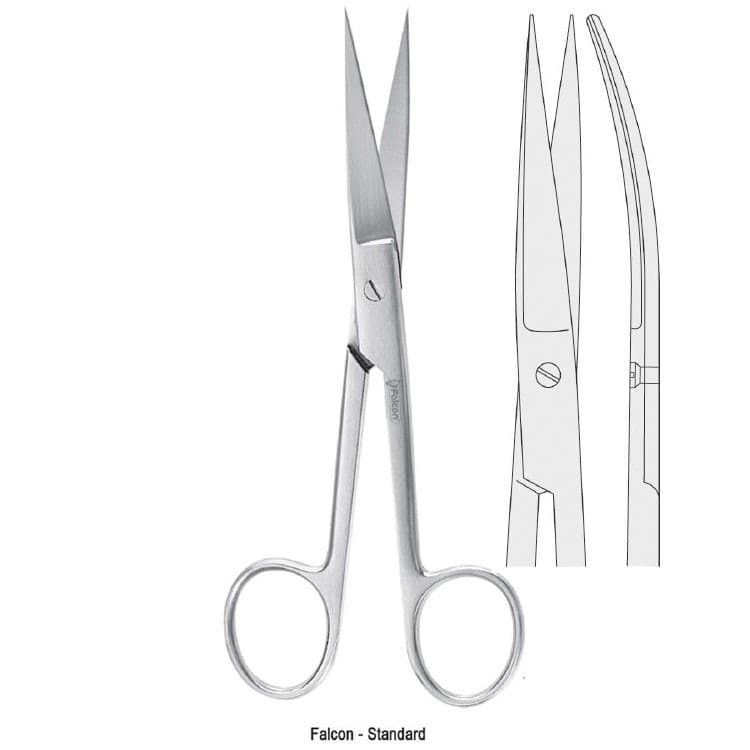 Scissors Falcon-Standard sharp/sharp curved 120mm – oficiali Falcon Medical produkto nuotrauka
