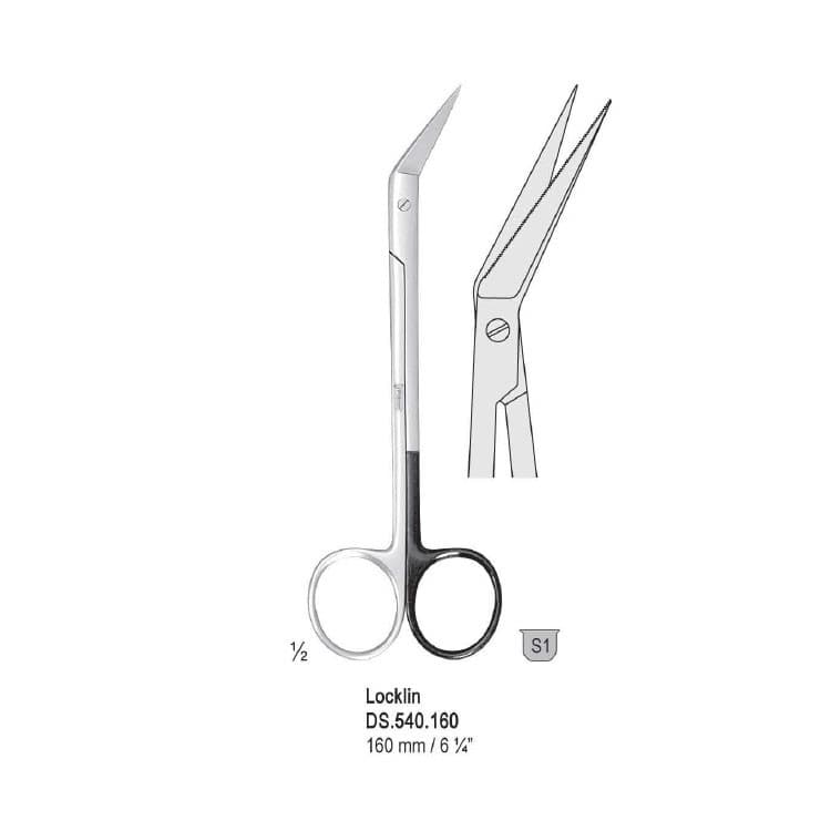 Scissors Locklin straight handles 160mm, one blade serrated – oficiali Falcon Medical produkto nuotrauka