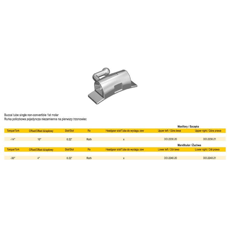 Buccal tube single non-convertible, weldable .022″ upper right – oficiali Falcon Medical produkto nuotrauka