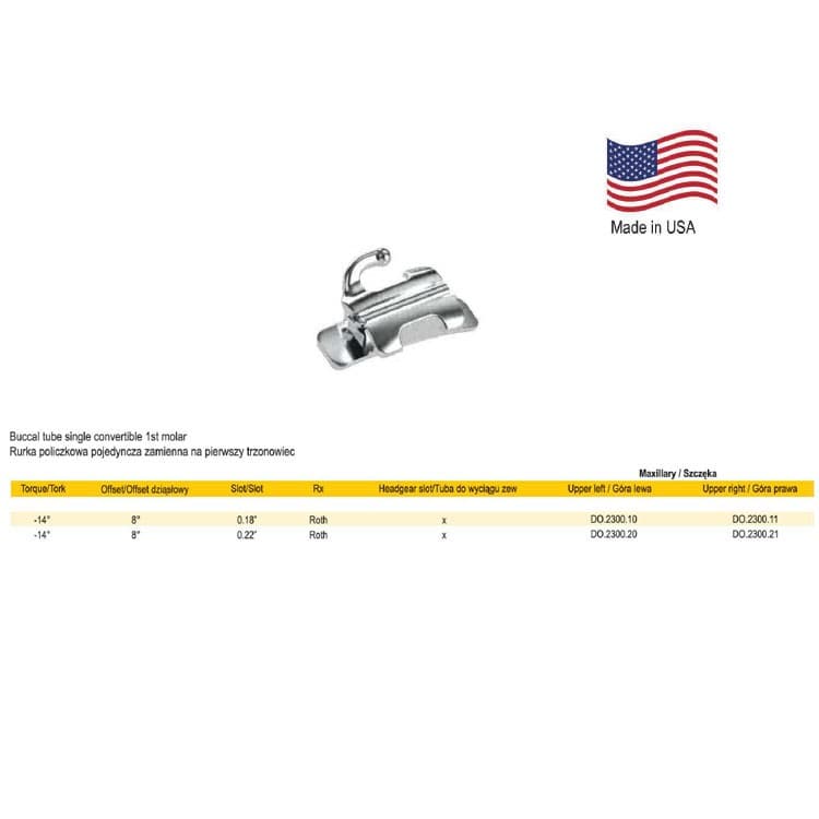 Deluxe Buccal tube single convertible, weldable .022″ upper left – oficiali Falcon Medical produkto nuotrauka