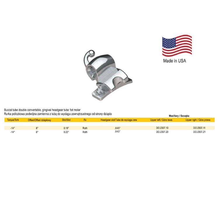 Deluxe Buccal tube combination convertible, weldable .022″ upper right gingival headgear tube .045″ – oficiali Falcon Medical produkto nuotrauka