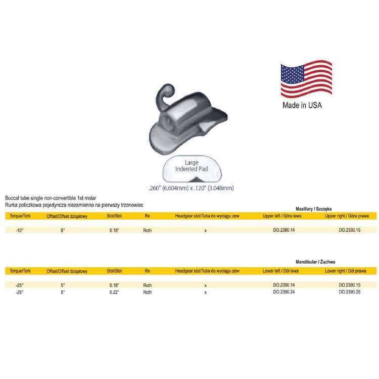 Deluxe Buccal tube single non-convertible, bondable .022″ upper right / lower left – oficiali Falcon Medical produkto nuotrauka