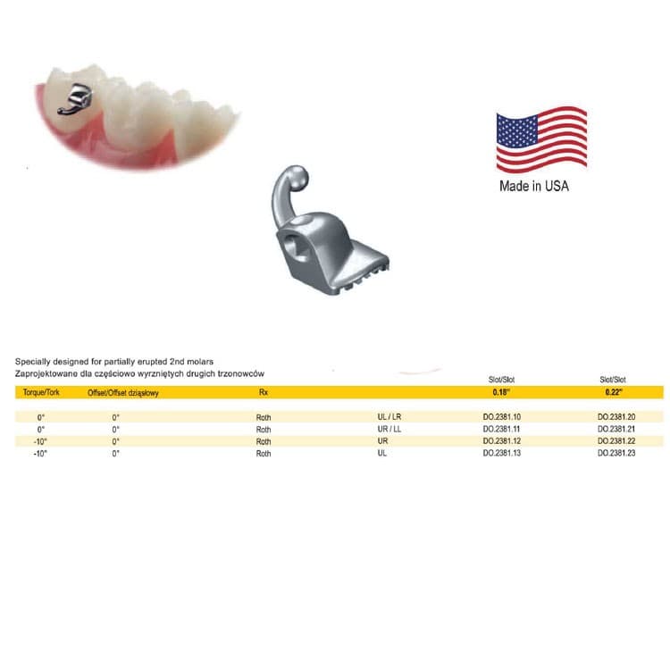 Mini Deluxe Buccal tube single non-convertible, bondable .022″ upper right – oficiali Falcon Medical produkto nuotrauka