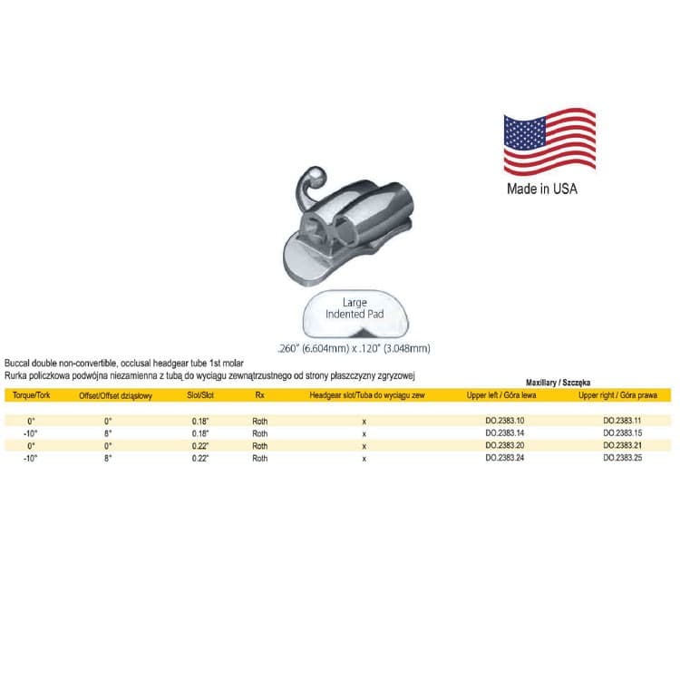 Deluxe Buccal tube combination non-convertible, bondable .018″ upper right Headgear tube .045″ – oficiali Falcon Medical produkto nuotrauka