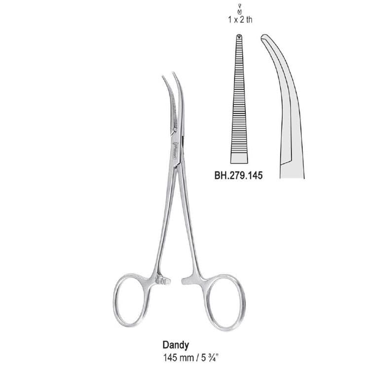 Forceps artery Dandy 1x2th side curved 145mm – oficiali Falcon Medical produkto nuotrauka
