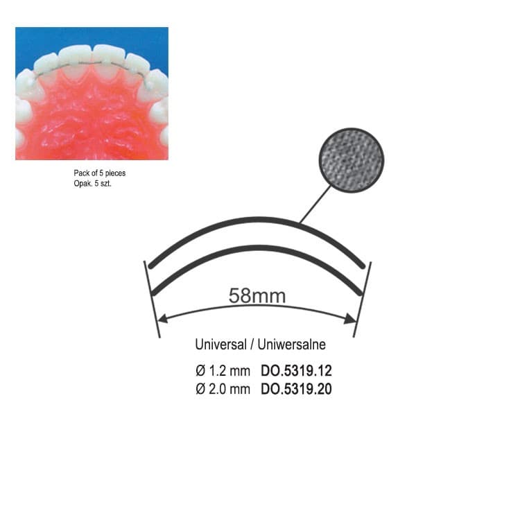 Lingual retainer universal Ø 2.0mm (Pack of 5 pieces) – oficiali Falcon Medical produkto nuotrauka