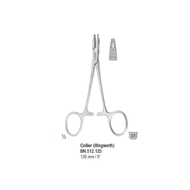 Needle holder Collier (Illingworth) fenestraightated 125mm – oficiali Falcon Medical produkto nuotrauka