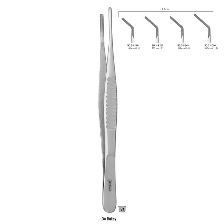 Forceps tissue DeBakey atraumatic angled 2.0mm/240mm – oficiali Falcon Medical produkto nuotrauka