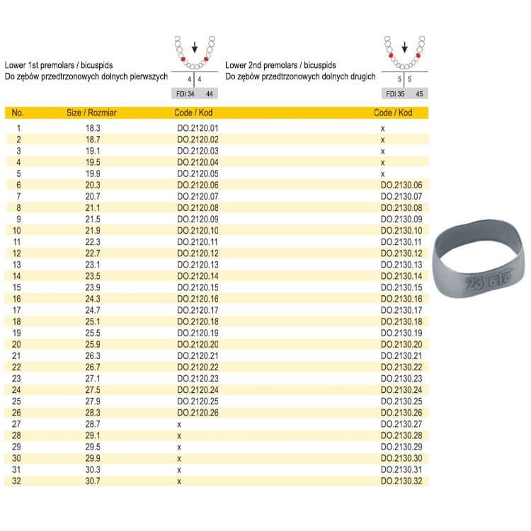 Sure-Fit 2nd Premolar/Bicuspid band plain madibular left/right fig. 6 – oficiali Falcon Medical produkto nuotrauka