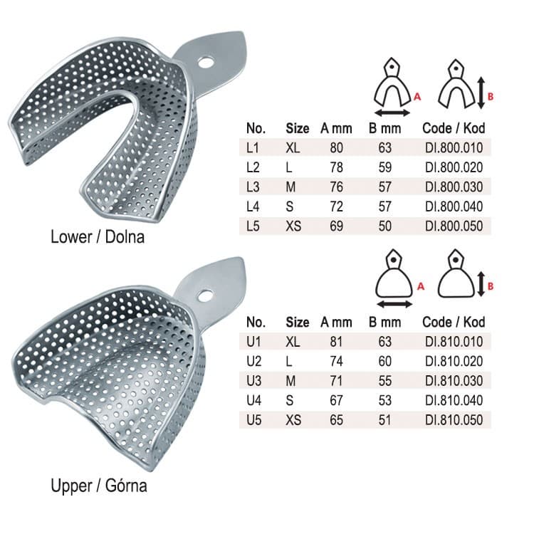 Impression trays regular USA model perforated set of 10 – oficiali Falcon Medical produkto nuotrauka
