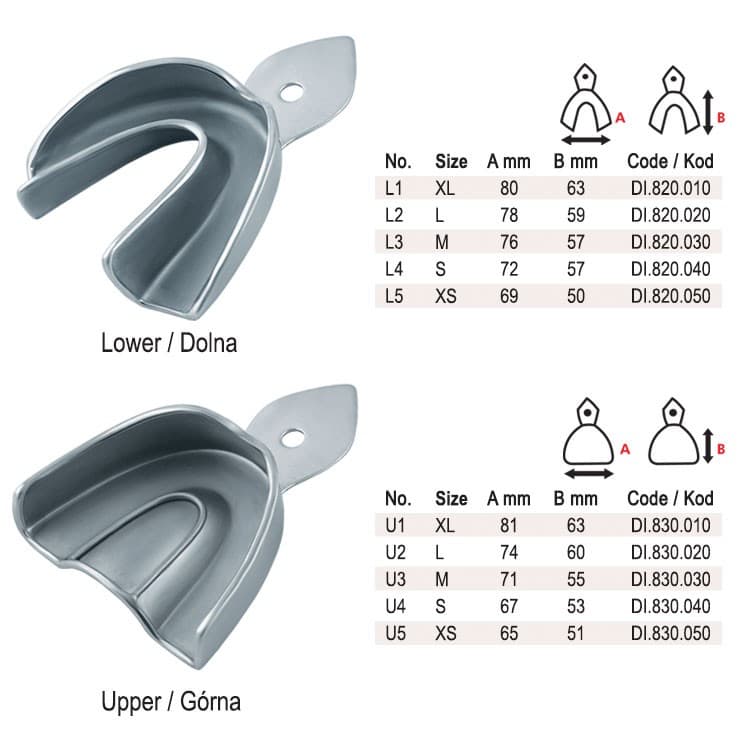 Impression trays regular USA model solid set of 6 – oficiali Falcon Medical produkto nuotrauka