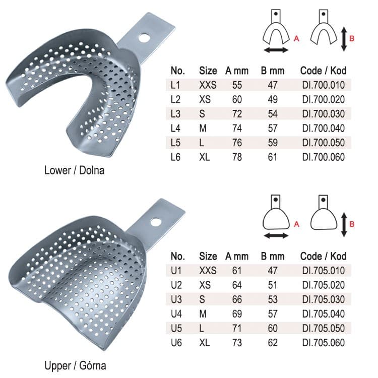 Impression trays regular perforated without rim set of 8 – oficiali Falcon Medical produkto nuotrauka