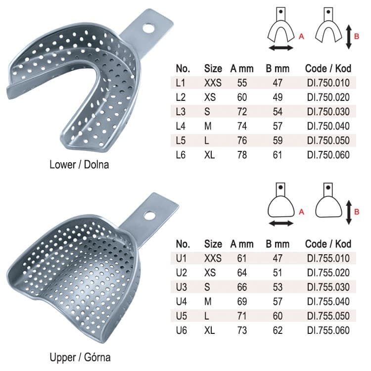 Impression trays regular perforated set of 6 – oficiali Falcon Medical produkto nuotrauka