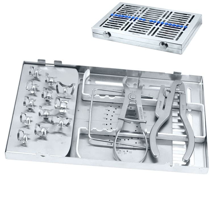 Rubber dam instruments set in tray fig 1 + Latex rubber dam medium 150x 150mm (Pack of 36 pieces) Mint – oficiali Falcon Medical produkto nuotrauka