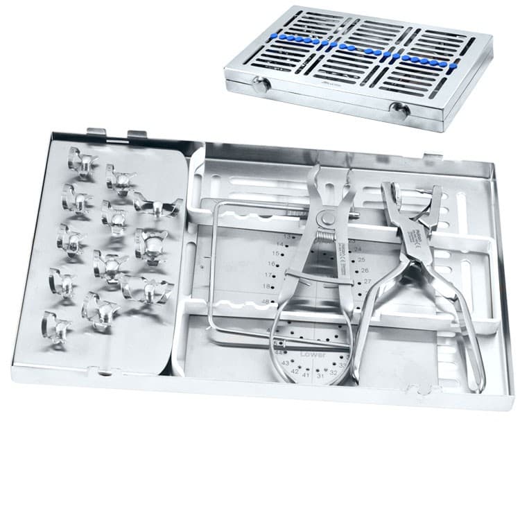 Rubber dam instruments set in tray fig 3 + Latex rubber dam medium 150x 150mm (Pack of 36 pieces) Mint – oficiali Falcon Medical produkto nuotrauka