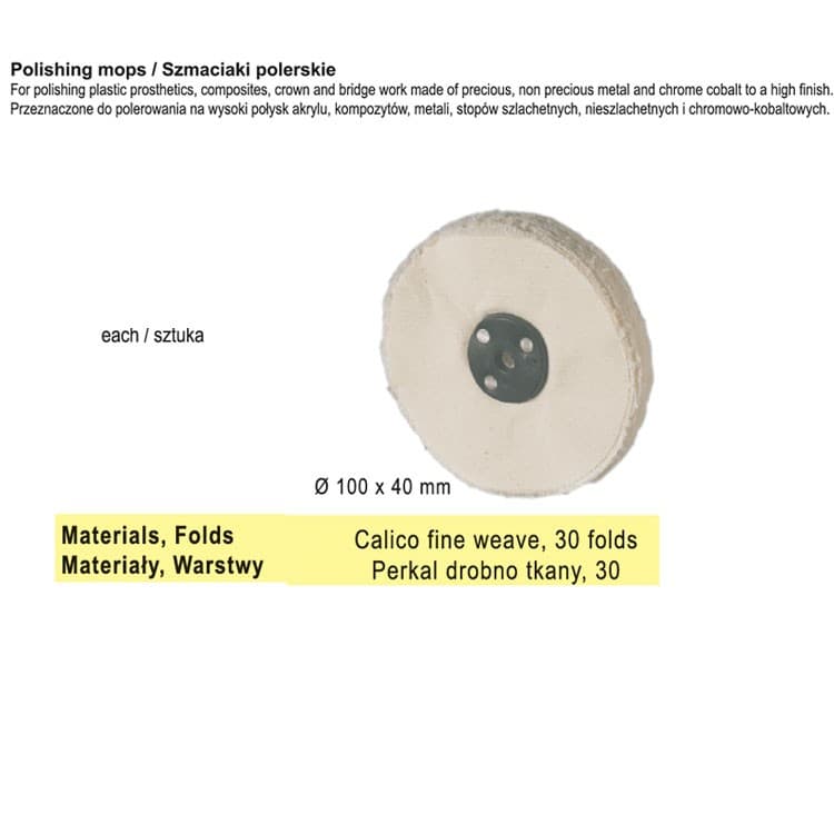 Polishing mop Ø100x40mm x 30 folds fine weave calico – oficiali Falcon Medical produkto nuotrauka