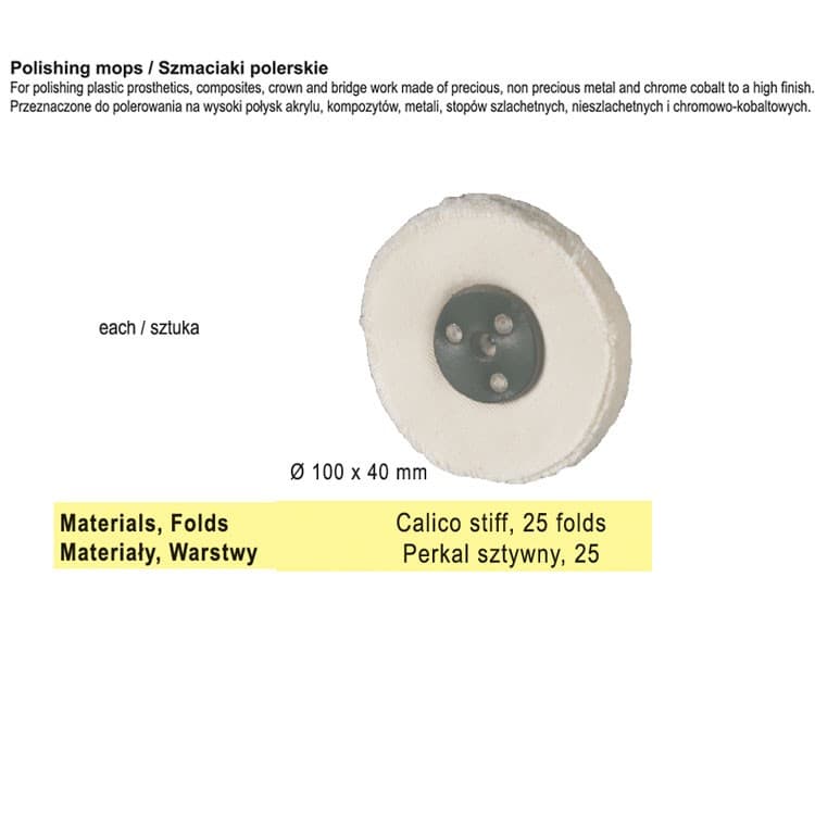 Polishing mop Ø100x40mm x 25 folds stiff calico – oficiali Falcon Medical produkto nuotrauka