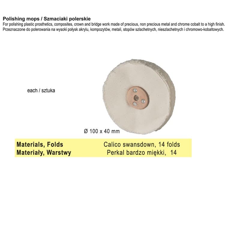 Polishing mop Ø100x40mm x 14 folds calico, swansdown – oficiali Falcon Medical produkto nuotrauka