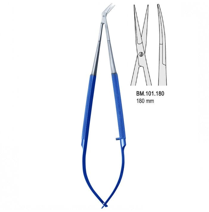 Titanium Scissors with stainless steel tips curved 180mm – oficiali Falcon Medical produkto nuotrauka