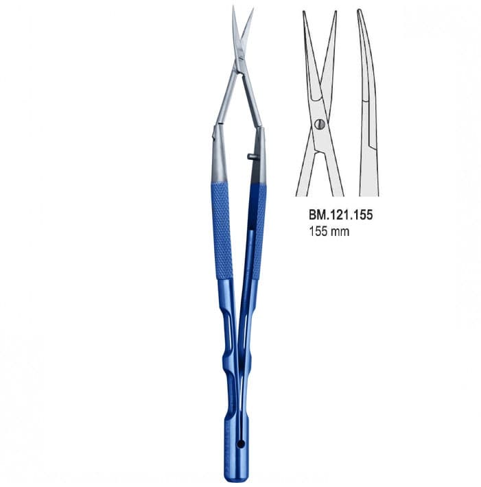 Titanium Scissors with stainless steel tips curved 155mm – oficiali Falcon Medical produkto nuotrauka
