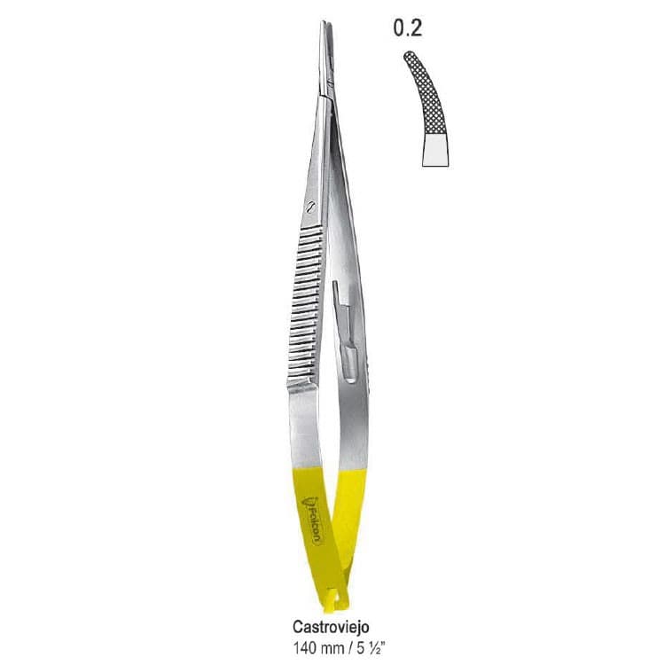 Falcon-Grip Needle holder Castroviejo cur. 140mm TC – oficiali Falcon Medical produkto nuotrauka