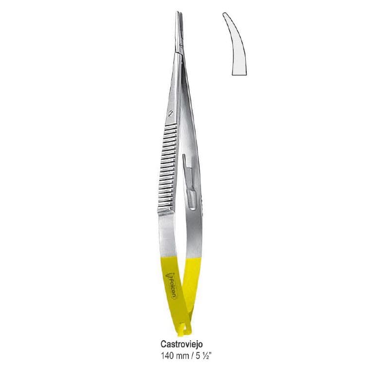 Falcon-Grip Needle holder Castroviejo cur. 140mm TC smooth – oficiali Falcon Medical produkto nuotrauka