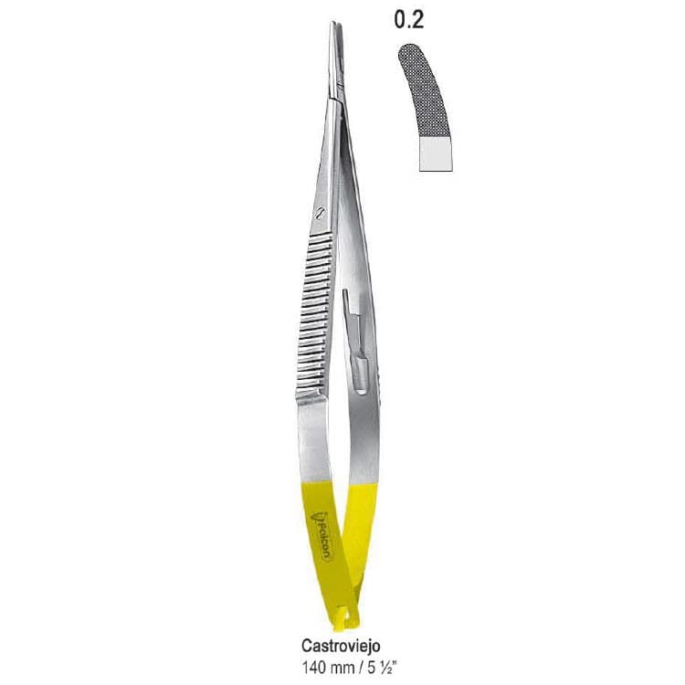 Falcon-Grip Needle holder Castroviejo cur. 140mm TC – oficiali Falcon Medical produkto nuotrauka