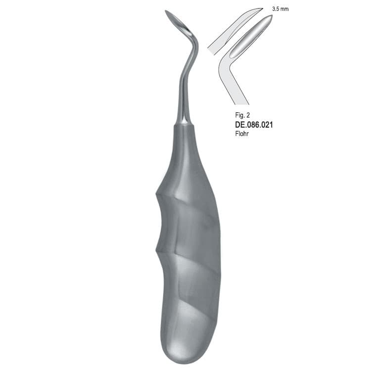 Elevator Flohr left anatomical handle fig. 2 – oficiali Falcon Medical produkto nuotrauka