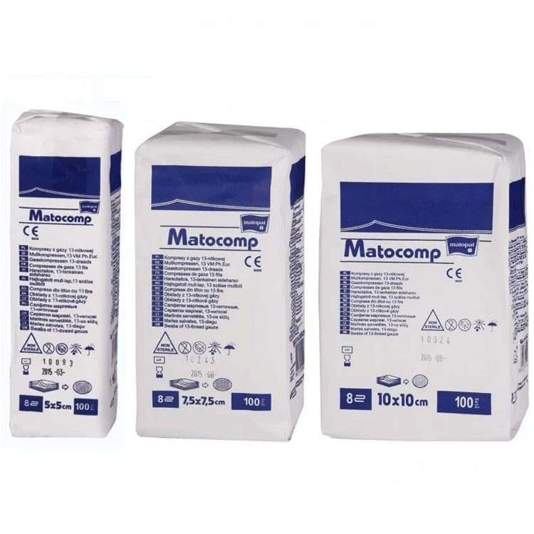 Gauze swabs non sterile 17 thread, 8 ply , size 7.5cm x 7.5cm (Pack of 100 pieces) – oficiali Falcon Medical produkto nuotrauka