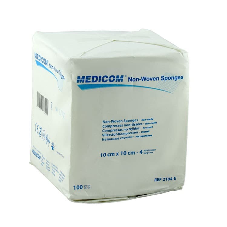 Non-Woven sponges 4-ply 100x100mm (Pack of 100 pieces) – oficiali Falcon Medical produkto nuotrauka