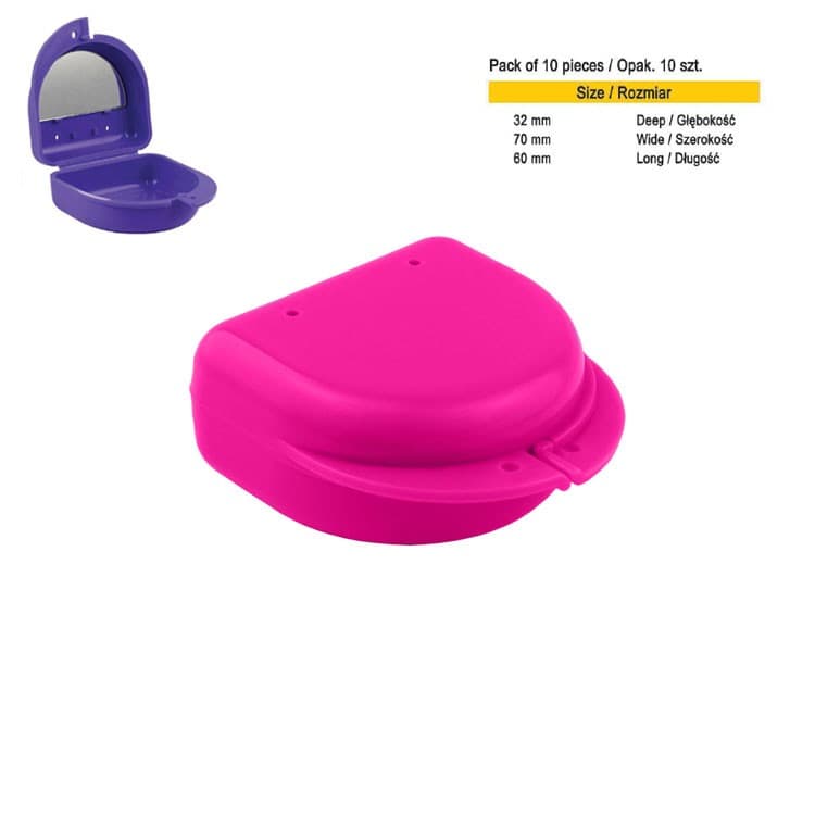 Retainer cases classic with mirror midi pink hot (Pack of 10 pieces) – oficiali Falcon Medical produkto nuotrauka