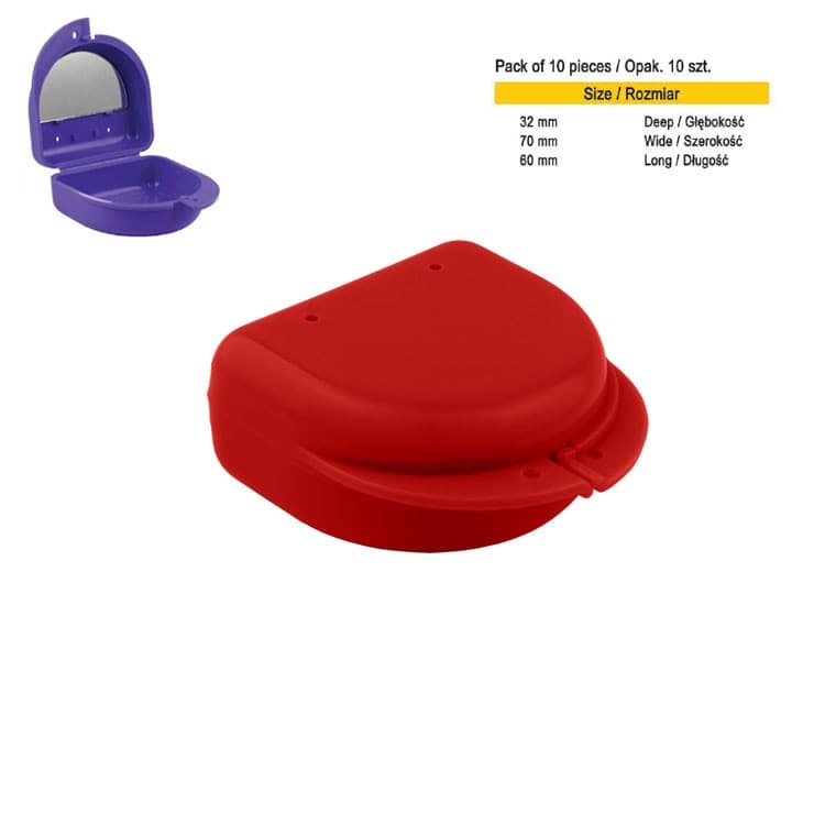 Retainer cases classic with mirror midi red (Pack of 10 pieces) – oficiali Falcon Medical produkto nuotrauka