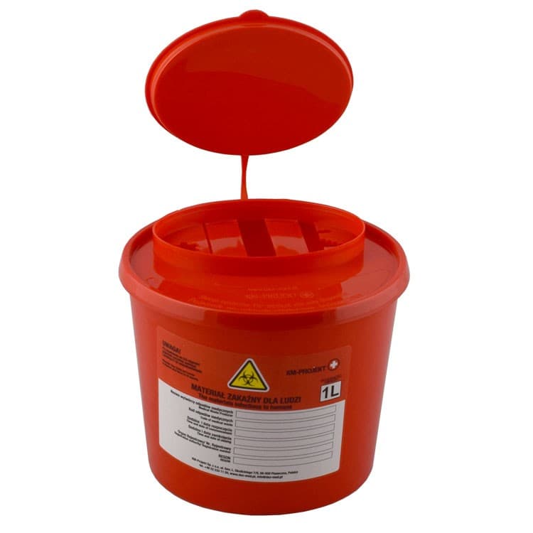 Disposable medical sharp waste container, 1L – oficiali Falcon Medical produkto nuotrauka