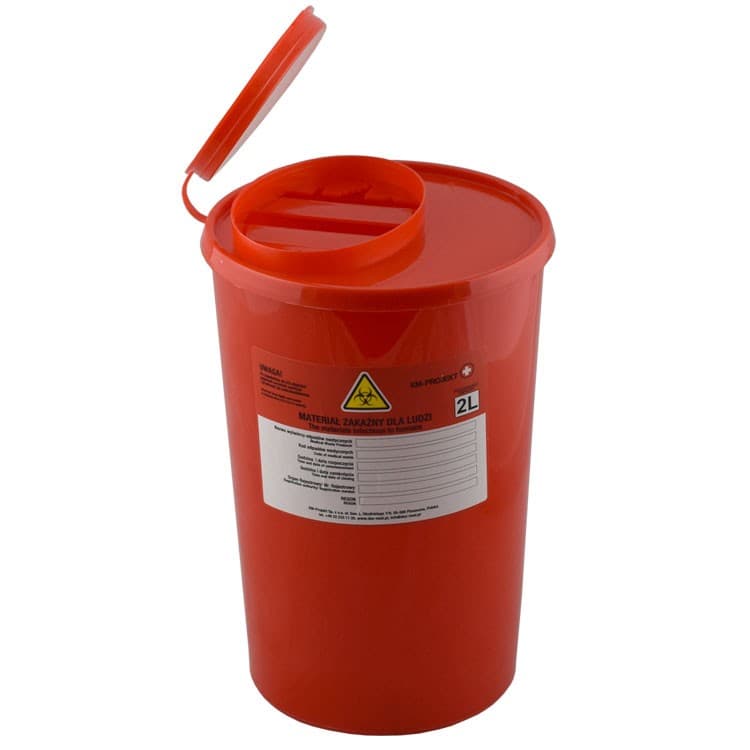 Disposable medical sharp waste container, 2L – oficiali Falcon Medical produkto nuotrauka