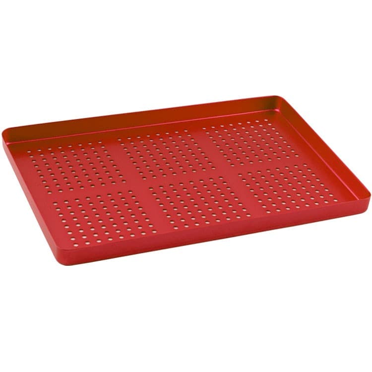 Instrument tray maxi aluminum perforated 284x183x17mm red – oficiali Falcon Medical produkto nuotrauka