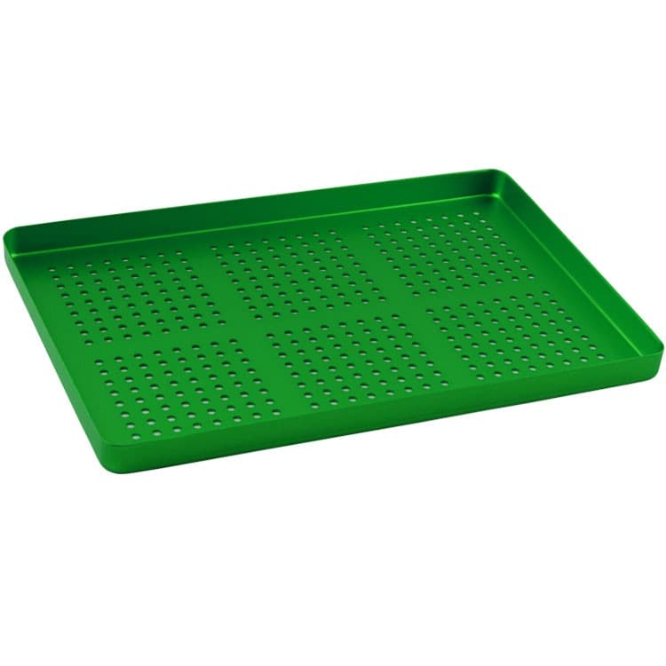 Instrument tray maxi aluminum perforated 284x183x17mm green – oficiali Falcon Medical produkto nuotrauka