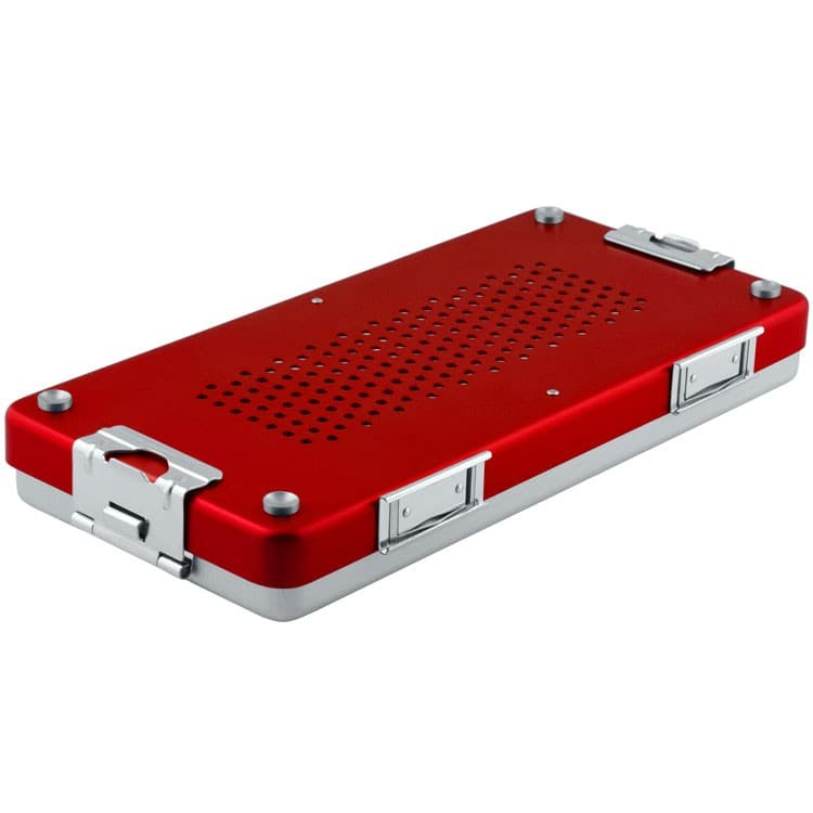 Container mini complete with perforated lid + non perforated bottom, 285x135x35mm, red – oficiali Falcon Medical produkto nuotrauka