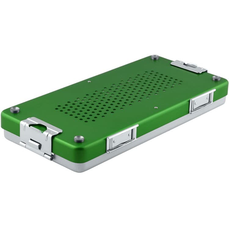 Container mini complete with perforated lid + non perforated bottom, 285x135x35mm, green – oficiali Falcon Medical produkto nuotrauka