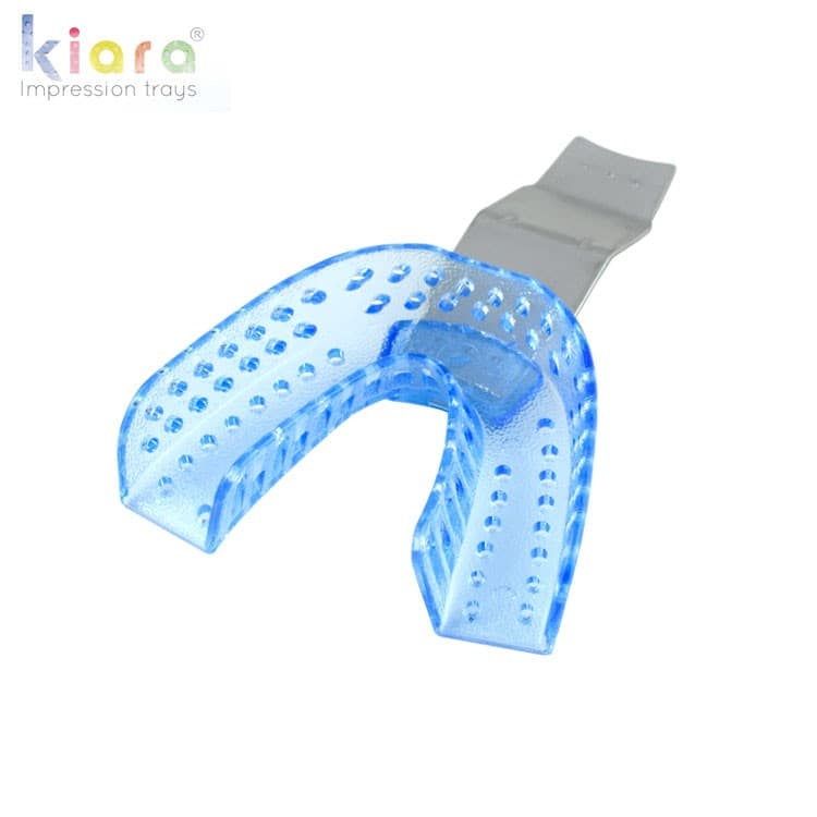 DENTALINE disposable impression trays dentate lower medium fig. 14 (Transparent light Blue) (Pack of 25) – oficiali Falcon Medical produkto nuotrauka
