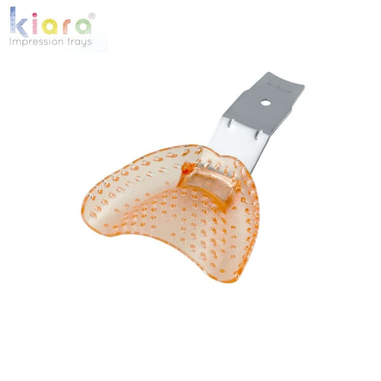 DENTALINE disposable impression trays edentulous upper shallow fig. 5 (Transparent Orange) (Pack of 25) – oficiali Falcon Medical produkto nuotrauka