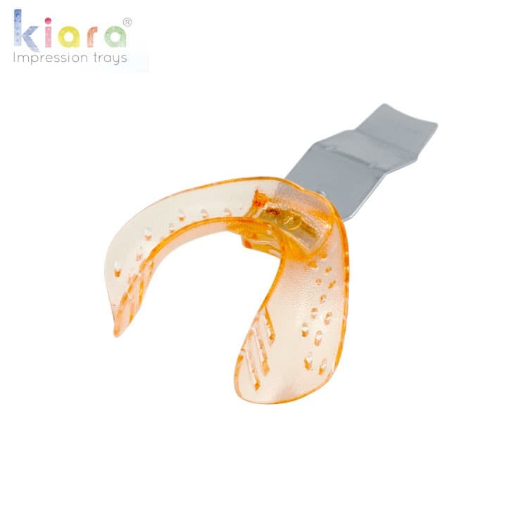DENTALINE disposable impression trays edentulous lower shallow fig. 6 (Transparent Orange) (Pack of 25) – oficiali Falcon Medical produkto nuotrauka