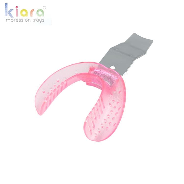 DENTALINE disposable impression trays edentulous lower deep fig. 4 (Transparent pink) (Pack of 25) – oficiali Falcon Medical produkto nuotrauka