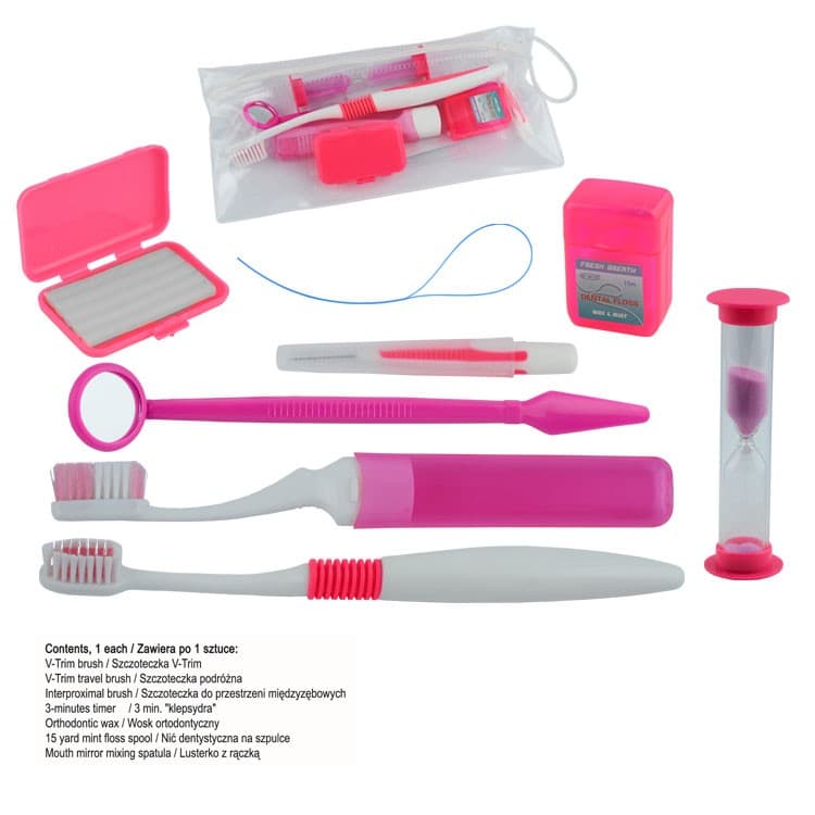 Orthodontic care kit in clear pouch, Pink – oficiali Falcon Medical produkto nuotrauka