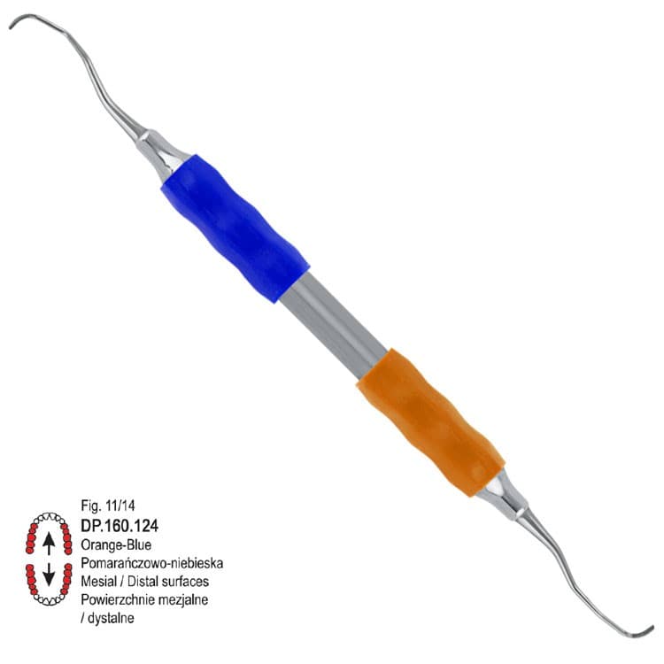 Soft-Line Curette Gracey de fig. 11/14 (Orange/Blue) – oficiali Falcon Medical produkto nuotrauka