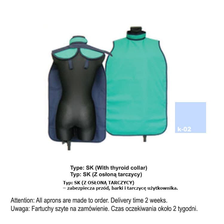 X-Ray Apron type SK-With thyroid collar heavy 0.35mm Pb, 40x60mm – oficiali Falcon Medical produkto nuotrauka
