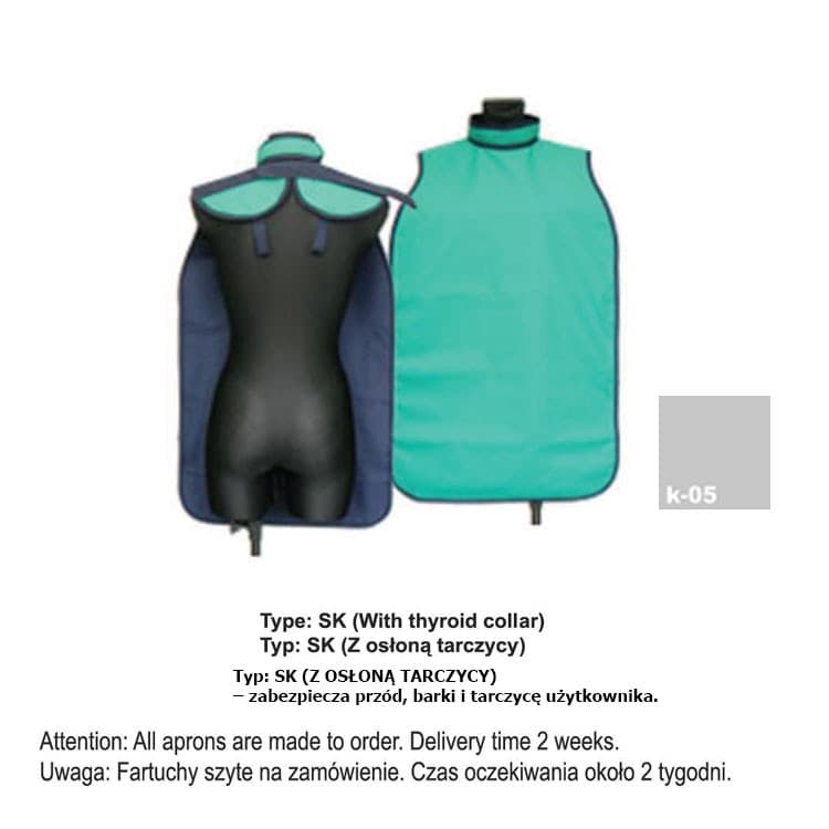 X-Ray Apron type SK-With thyroid collar heavy 0.35mm Pb, 40x60mm – oficiali Falcon Medical produkto nuotrauka