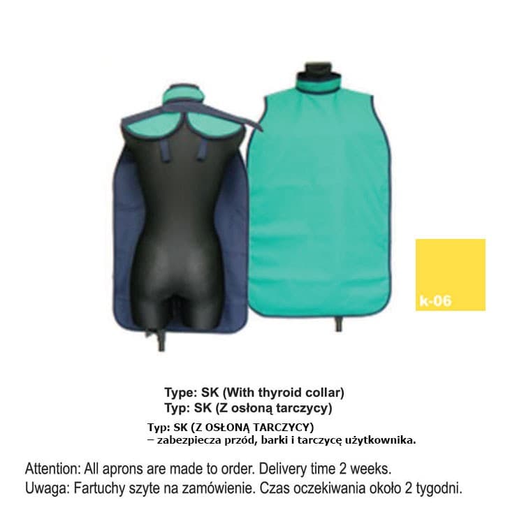 X-Ray Apron type SK-With thyroid collar heavy 0.50mm Pb, 50x80mm – oficiali Falcon Medical produkto nuotrauka