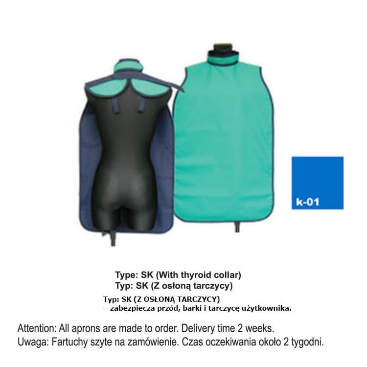 X-Ray Apron type SK-With thyroid collar heavy 0.50mm Pb, 40x60mm – oficiali Falcon Medical produkto nuotrauka