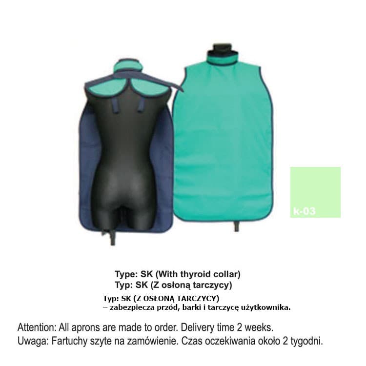 X-Ray Apron type SK-With thyroid collar heavy 0.50mm Pb, 40x60mm – oficiali Falcon Medical produkto nuotrauka