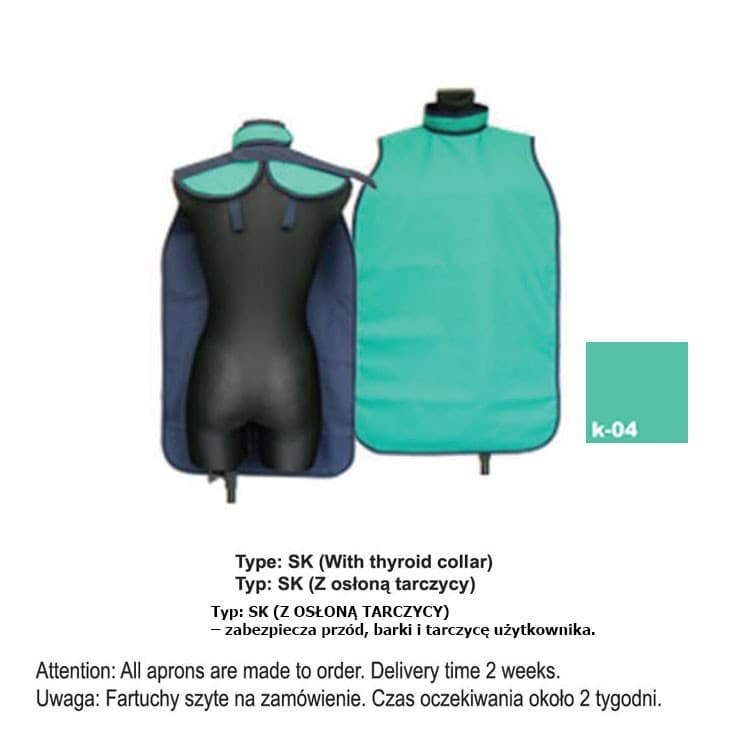 X-Ray Apron type SK-With thyroid collar heavy 0.50mm Pb, 40x60mm – oficiali Falcon Medical produkto nuotrauka